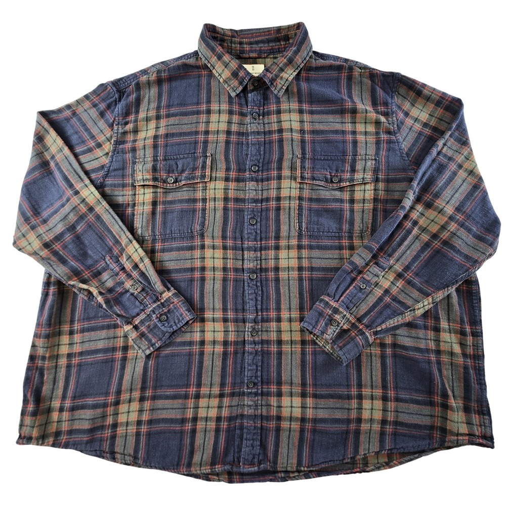 Mutual‎ Weave Shirt Mens 3XL Blue Plaid Long Sleeve Button Up Relaxed Fit